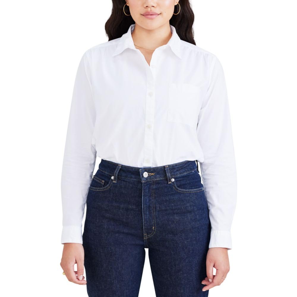 Photo 1 of Dockers Women's Regular Favorite Long Sleeve Collared Shirt, Lucent White (Poplin), X-Large