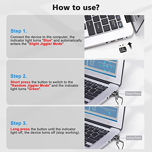 USB Mouse Mover with Switch Button, Automatic Mini Mouse Shaker with 2 Jiggle Modes, Driver-Free, Plug & Play, Keep Computer/Laptop Awake, USB-C Adapter, Black