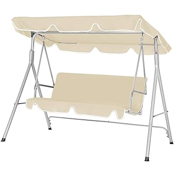 Deuba Hollywoodschaukel | UV-Schutz 50+ 3-Sitzer Metallgestell | Gartenschaukel Gartenliege Schaukelbank Gartenmöbel Beige