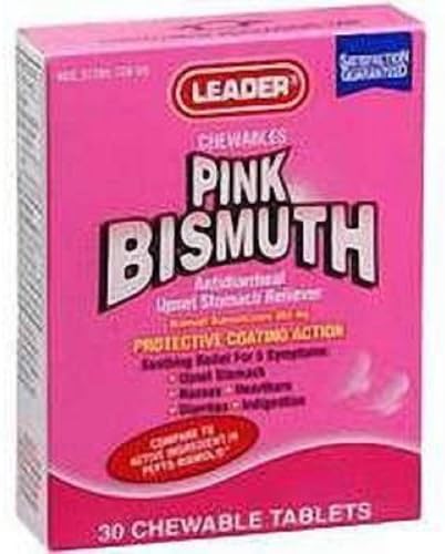 Leader Pink Bismuth Stomach Relief Chewable Tablets Tablets 30 Ct (4 Pack)