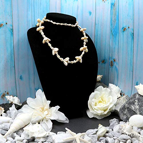 6 Long Seashell Necklaces for Women - Hawaiian Luau Lei Shell Necklaces with Genuine Cowrie Shells, Tiger and Nassa Shells - Luau Party Favors for Adults - Luau Theme Party Supplies