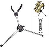 Btuty Foldable Soprano Saxophone Stand Metal Holder with Carry Bag | Foldable soprano sax stand with metal tripod base, rubber contact pads and carry bag for storage, display and transport