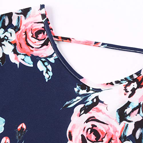 Lloopyting Women's Print Casual Loose Pocket Long Straight Dress Short Sleeve V-Neck Fashion Maxi Dress Blue
