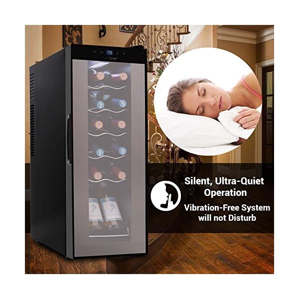 Nutrichef-PKCWC120-Refrigerator-White-Red-Chiller-Countertop-Cooler-Freestanding-Compact-Mini-Wine-Fridge-12-Bottle-Capacity-Digital-Control-Glass-Door