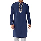 Runcati Mens Kaftan Thobe Button Down Casual Henley Shirts Long Sleeve Robe Cotton Linen Muslim Gown Shirt