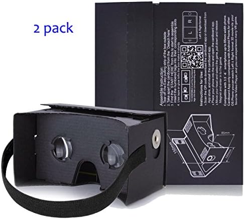 Google Expedition Cardboard VR by IHUAQI 2 Pack with Headstrap Unibody Design with Instructions Pre-assembled Fit for 3.5 inch to 6 inch Compatible with Android and iPhone Black