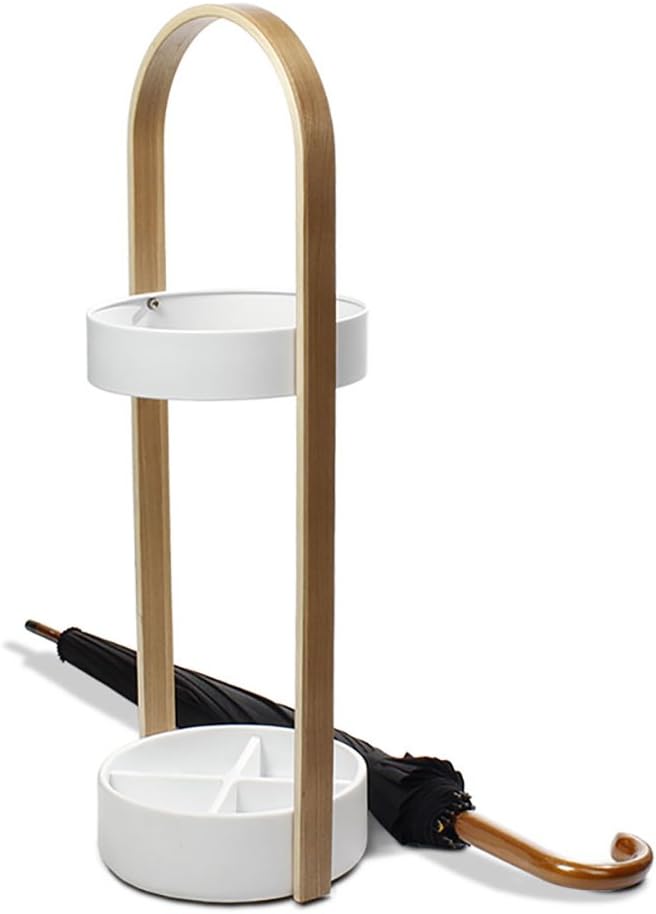 NYDZ Umbrella Stand Modern,Large Umbrella & Walking Stick Stand with Drip Tray,Iron Paint + Wooden Curved Handle,Round,2268cm (Color : White)