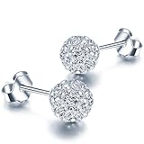 925 Sterling Silver Crystal Button Stud Earrings, (6mm 8mm)