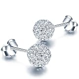 925 Sterling Silver Crystal Button Stud Earrings, (6mm)