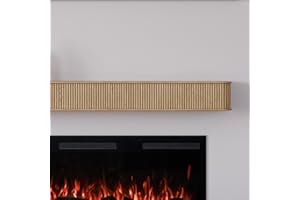 Modern Ember Alfama 60 Inch Fireplace Wood Mantel Shelf with Fluted “Reed” Details in Blonde | Natural White Oak Wood | Stained Finish | DIY Mounting Hardware Included | 60" W x 6" H x 8" D