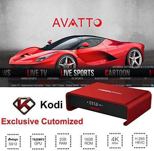 AVATTO F1 Kodi Deep Customized Android TV Box , Amlogic S912 OCTA Core 2GB RAM / 16GB Flash 4K H.265 5G WiFi Kodi Fully Loaded Unlocked Streaming Media Player