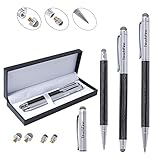 Stylus,TouchFine(TM) 2pcs 3-in-1 Replaceable Micro-Fiber Tip Stylus Pen for All Capacitive Touch Screen Smartphones,Tablets PC(Extra 4 Micro Fiber Tips) With Gift Box-Pinstripe Black/Silver