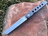 TG Kyoko, Tc4 Titanium Japanese Style EDC Folding Knife w/Sheath! Polished D2 Steel Tanto Blade! Ball Bearing Pivot System!