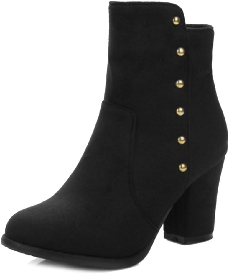Women Ankle Boots with Chunky Heel and Rounded Toe