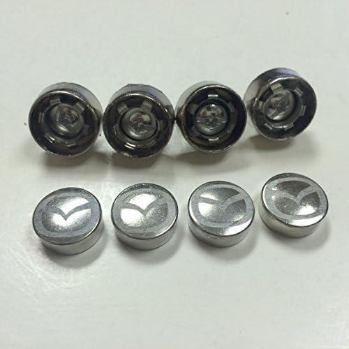 Set of 4 Mazda Laser Engraved License Plate Frame Logo Steel Metal Anti Theft Or Removable Screw Cap