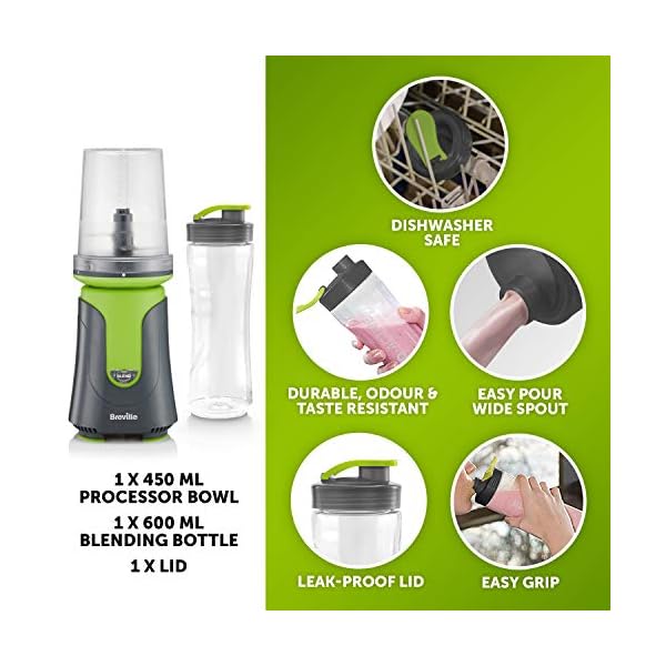 Breville-Blend-Active-Compact-Food-Processor-and-Smoothie-Maker-1-x-Processor-Bowl-1-x-Portable-Blending-Bottle-600-ml-300-W-Green-VBL241 Breville Blend Active Compact Food Processor and Smoothie Maker, 1 x Processor Bowl, 1 x Portable Blending Bottle (600…