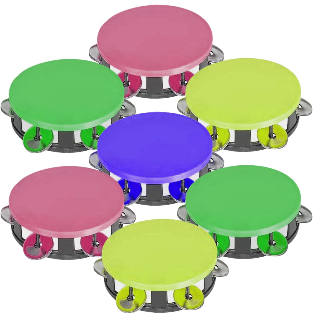 Photo 1 of ArtCreativity Neon Tambourines for Kids, Set of 12, Percussion Musical Instruments for Boys and Girls, Durable Plastic and Metal Noise Makers, Birthday Party Favors and Goodie Bag Fillers, 4 Colors