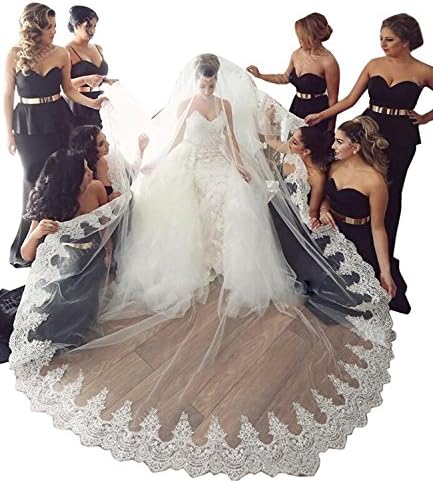 yeoyaw Lace Edge Cathedral Women's Long Wedding Veils Tulle White Ivory 1T Bridal Veils