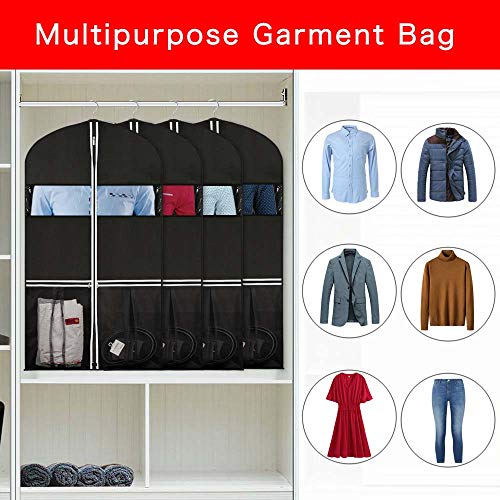 Syeeiex Suit Garment Storage Bag - 43 Inch Breathable Clothes Cover with 2 Large Mesh Pockets and Sturdy #5 Zipper for Suit, Dress, Tuxedo Pack of 4 - Thumbnail 6