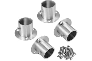 Sydien 4PCS Closet Pole Socket, 1-1/4 Inch Stainless Steel Closet Rod Bracket High Flange Heavy Duty Closet Rod Holders for Wardrobe Curtain Shower, O-Shaped with Screws, Silver