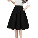 Tandisk Women's Vintage A-line Printed Pleated Flared Midi Skirt with Pockets
