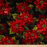 Michael Miller Scarlet Poinsetta Black Fabric by The Yard