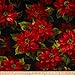 Michael Miller Scarlet Poinsetta Black Fabric By The Yard