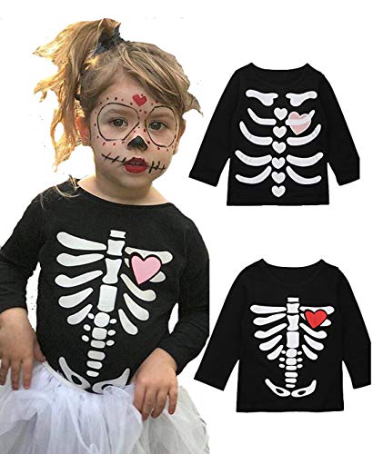 Girls Halloween Costumes Long Sleeve Bone Love Tops T-Shirt Kids
