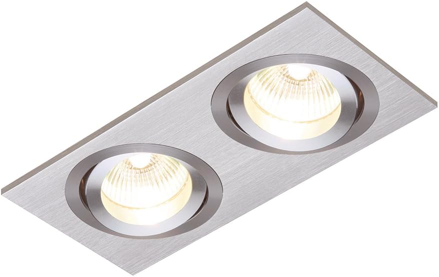 Betta Lighting Modern Aluminium Brushed Silver Finish 50W Twin Adjustable Dimmable GU10 LED Compatible Durable Recessed Slim Profile Ceiling Spot Downlight for Kitchen, Bedroom, Lounge, Hallway etc.