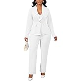Ophestin Business 2 Piece Pant Suits for Women Dressy Blazer Straight Leg Pantsuit Set Formal Casual Office Work Outfits
