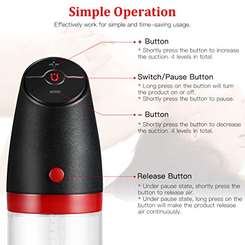 UTIMI Penis Vacuum Pump,Utimi Male Rechargeable Automatic Enhancement Training Device with 4 Suction Intensities for Stronger Bigger Erections Black+red 1 Count (Pack of 1)