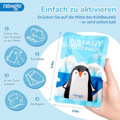 NEWGO Disposable Instant Cold Compress with Elastic Band (Pack of 12), Instant Cooling Pads for Children, Disposable Cool Packs for First Aid Measures, Pain Relief, Swelling, Inflammation, 10 x 15 cm