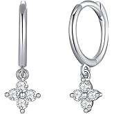 Dainty Flower Shaped CZ Dangle Hoop and Stud Earrings Sets for Women, Drop Huggie Earrings with Cubic Zirconia Charm in Sterling Silver Gifts for Her