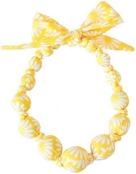 Sophie Catalou Girls Yellow Daisy Patterned Wooden Bead Bubble Necklace