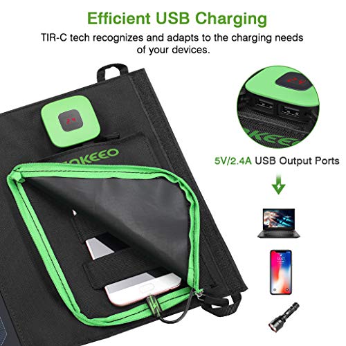 ENKEEO Solar Charger Panel 28W, Foldable Solar Panels with Advanced TIR-C, Multiple USB 2.0 Output Ports, with USB Cable and Carabiner Hooks for Smartphones, Tablets, Power Banks and More - Thumbnail 4