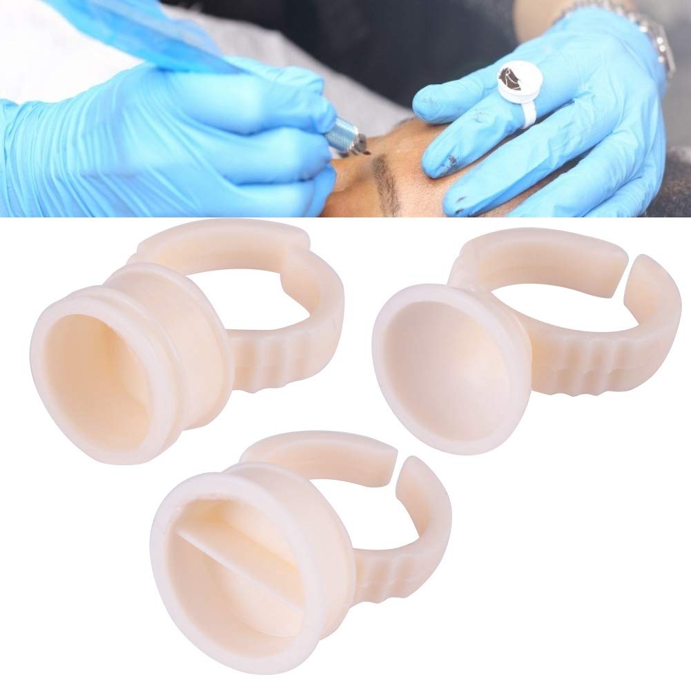 100Pcs Tattoo Ring Cup, Tattoo Pigment Silicone Holder, Semi-permanent Tattoo Ink Holder for Salon Home Professional Use, Disposable Eyebrow Nail Art Rings Pigments Container Tool(M)