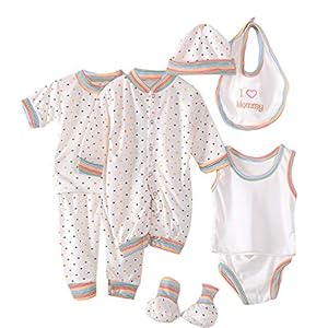 5Pcs Pasgeboren Baby Pyjama Set Jongen Meisje Cartoon Lange Mouw Tops+Hoed+Broek+Bib Outfit Set Baby Kids Nachtkleding…