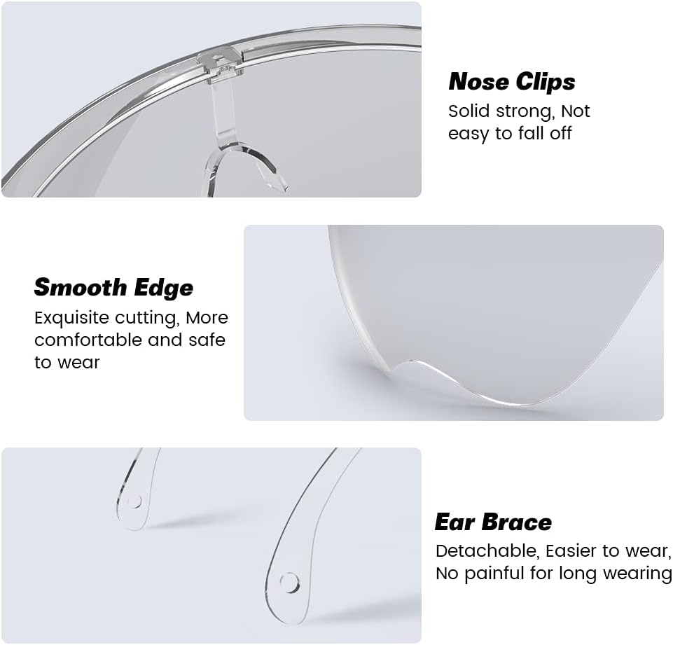 Face Shield, Clear Safety Face Shields with Frame Detachable Full Face Protective Reusable Goggle Shield Anti-spitting Fog & Scratch Resistant Suitable for Indoor and Outdoor Activities - - 