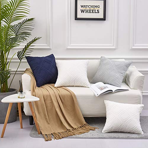 MoMA Decorative Jacquard Diamond Throw Pillow Covers (Set of 2) - Cotton Pillow Cover Sham Cushion Cover - Throw Pillow Cover - Sofa Throw Pillow Cover - Square Pillowcase - Light Gray - 18" x 18" - Thumbnail 6