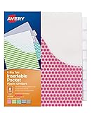 Avery 8-Tab Plastic Binder Dividers with Pockets, Insertable Clear Big Tabs, Assorted Designs, 1 Set (7709)