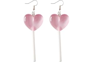ROSTIVO Heart Lollipop Earrings Cute Candy Dangle Earrings for Women Resin Heart Earrings 80s 90s Earrings Valentines Day Gift (Pink)