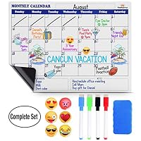 Magnetic Dry Erase Calendar for Fridge - Large Monthly Refrigerator Calendar Whiteboard. Bonus 6 Emoji Magnets, 4 Color Markers,Eraser. Kids Organizer List for Kitchen Refrigerator 16x12 inches White