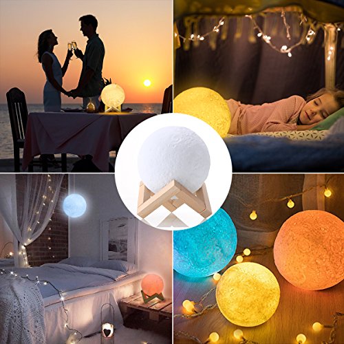 Moon Lamp, ALOVECO 3D Printed 16 Colors RGB Moon Light with Remote Control, Dimmable USB Rechargeable LED Lunar Moon Night Light with Stand for Kids Women Lover Birthday Gift (16 Colors with Remote) - Thumbnail 7