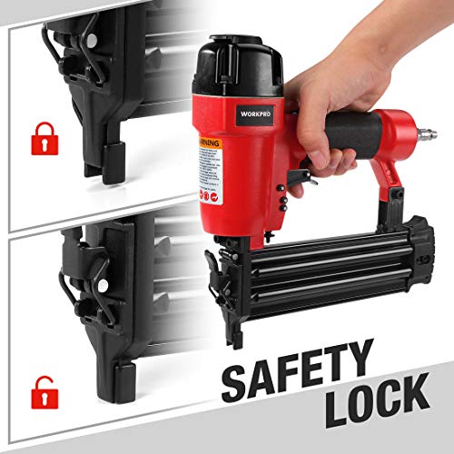 WORKPRO 18Gauge Pneumatic Brad Nailer, Compatible with 3/8” up to 2