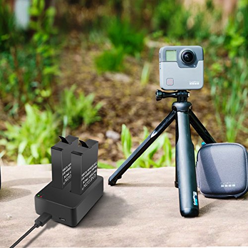 ENEGON Batteries (2 Pack) for Gopro Fusion & Dual Charger with Micro USB & Type-C Inputs for Gopro Fusion 360 Degree Sport Camera ASBBA-001 Battery (100% Compatible with Original)
