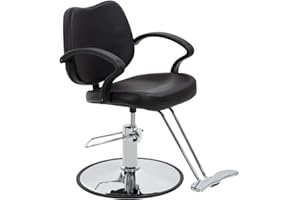 BestMassage | Barber Chair | Hydraulic Styling Chair | PU Leather | Adjustable Height | Footrest | Anti-Slip Chrome Base | Heavy-Duty Steel Frame | Black | for Hair Stylists & Home Use