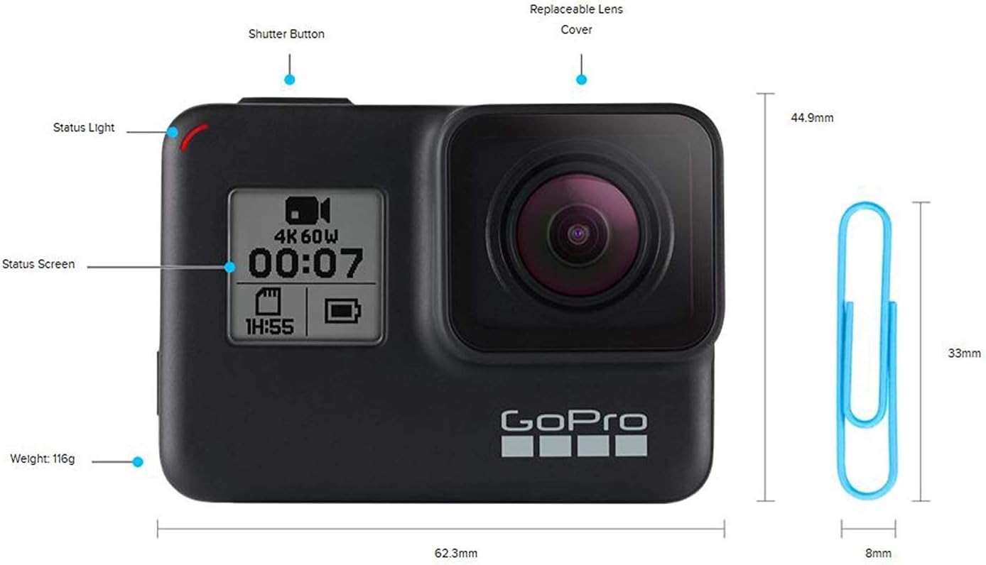 GoPro HERO7 Black - E-Commerce Packaging - Waterproof Digital Action Camera with Touch Screen 4K HD Video 12MP Photos Live Streaming Stabilization : Electronics