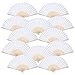 Bememo 12 Pack Folding Hand Fans for Dancing Bulk 8.3 Inch Paper Silk Bamboo Handheld Decorative Popping Clapping Fans Chinese Kung Fu Japanese for Wedding Gift, Performance, DIY (White)