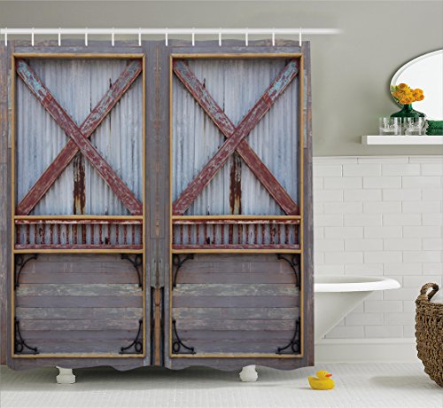Industrial shower curtain by ambesonne, zinc style wood…