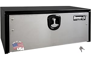 BUYERS PRODUCTS COMPANY Buyers Products 1703700 Black Steel Underbody Truck Box With Silver Polished Stainless Steel Door, 14 x 16 x 24 Inch, Made In The USA, Truck Tool Box Organizer With Storage, Job Box For Work Truck